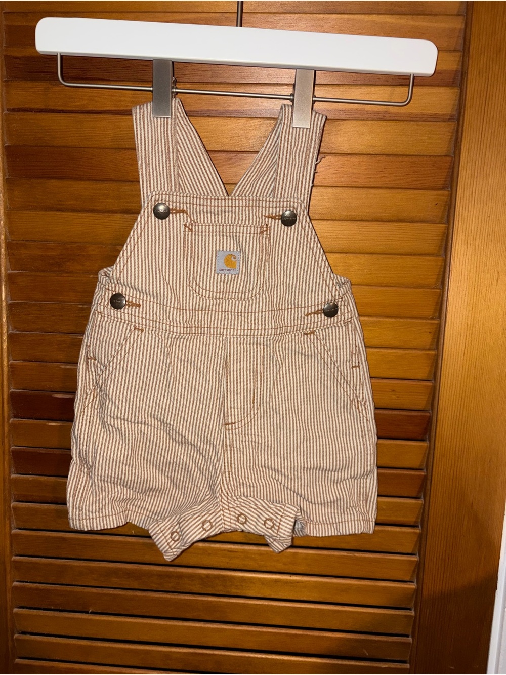 Carhartt Toddler Tan and White Striped Short Overalls